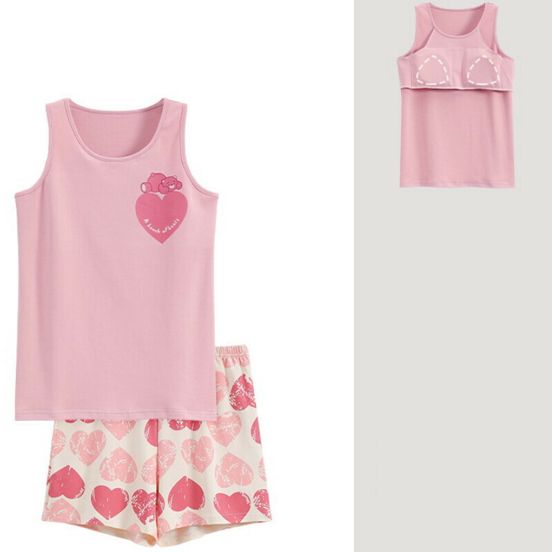 Cotton vest shorts pajama set with chest pad [M-XXL SF-C6405] [Contact customer service to confirm the shipping size after placing an order]