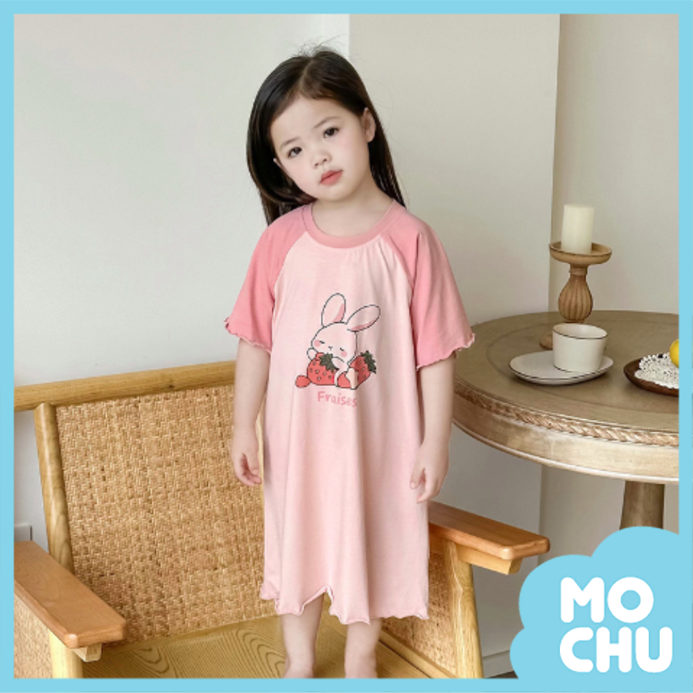 斯若草莓兔波浪邊家居連身裙