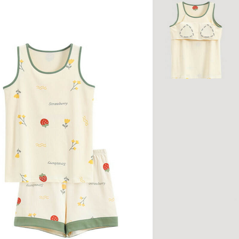 Cotton vest shorts pajama set with chest pad [M-XXL SF-C6404] [Contact customer service to confirm the shipping size after placing an order]
