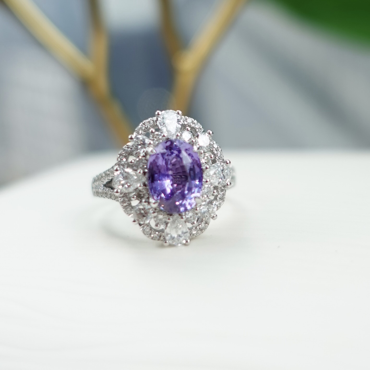 2.19ct天然無燒紫藍寶石18K金鑽石戒指/吊墜- 兩用款 (帶GUILD證書)