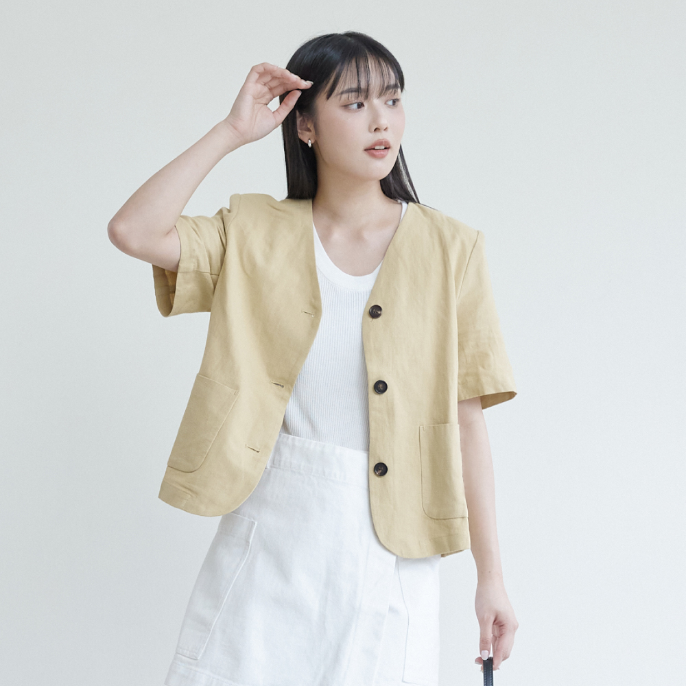 簡約V領小西裝外套