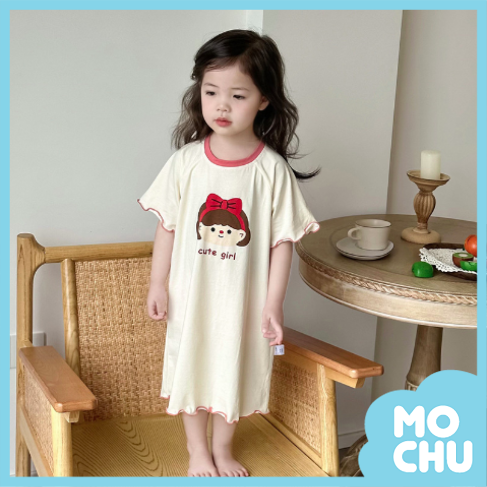 小女孩波浪邊家居連身裙