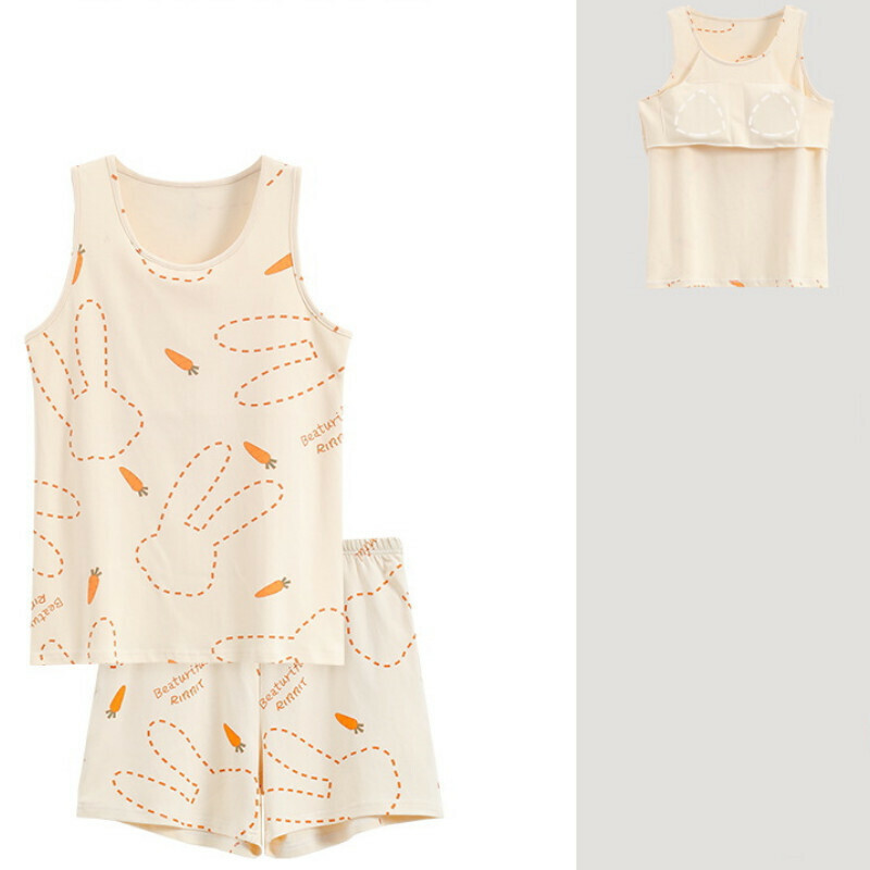 Cotton vest shorts pajama set with chest pad [M-XXL SF-C6402] [Contact customer service to confirm the shipping size after placing an order]