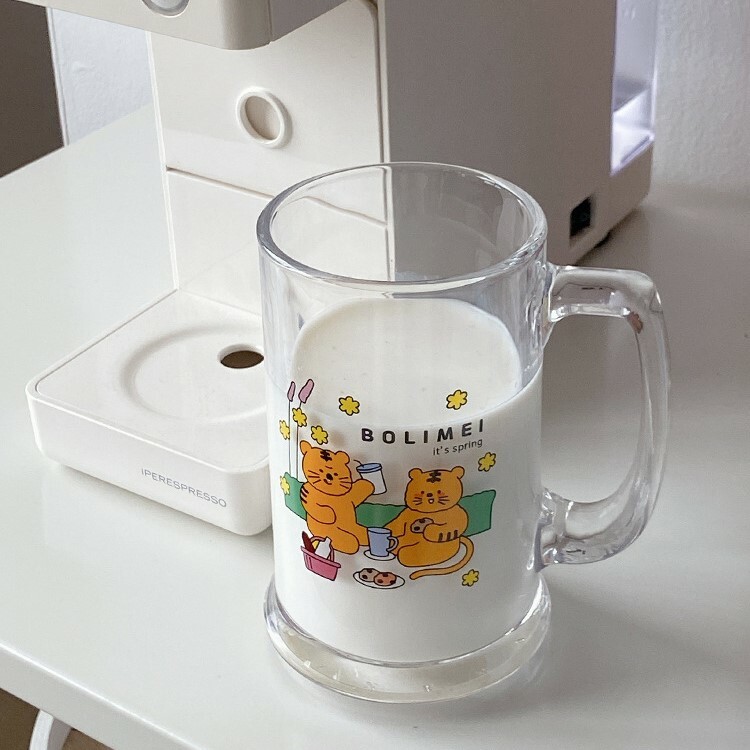 《4033》韓國貓咪老虎玻璃啤酒杯450ML