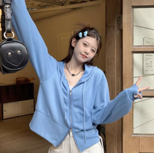 熱賣韓版連帽女衛衣（藍色均碼）#