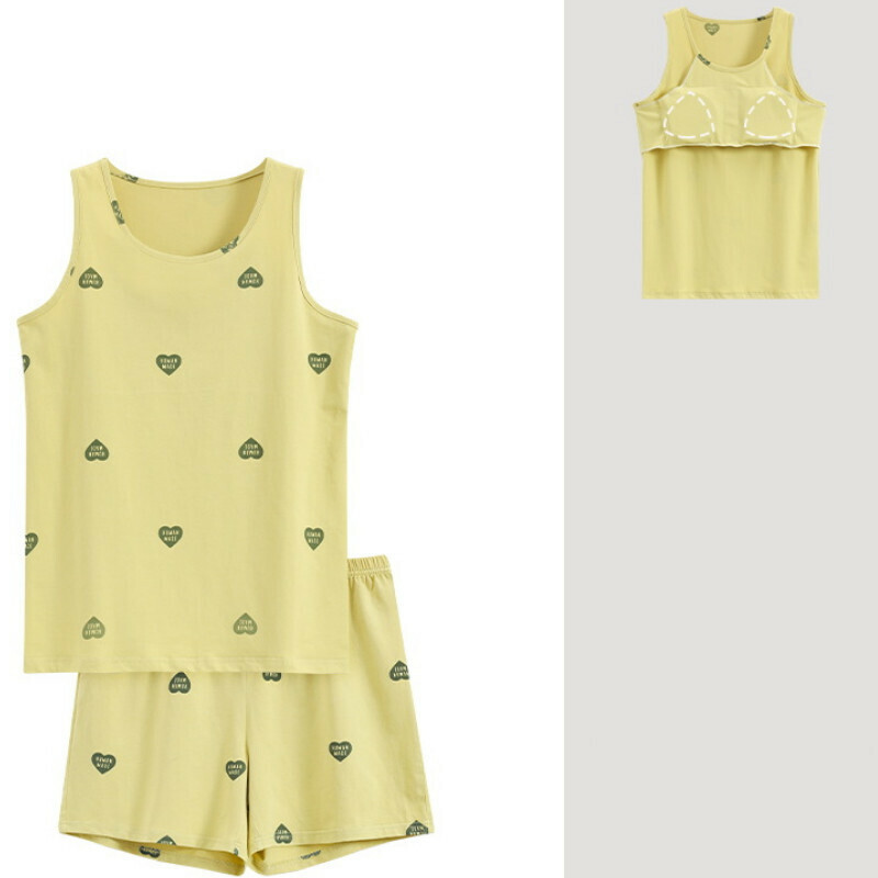 Cotton vest shorts pajama set with chest pad [M-XXL SF-C6408] [Contact customer service to confirm the shipping size after placing an order]
