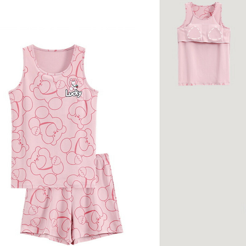 Cotton vest shorts pajama set with chest pad [M-XXL SF-C6410] [Contact customer service to confirm the shipping size after placing an order]