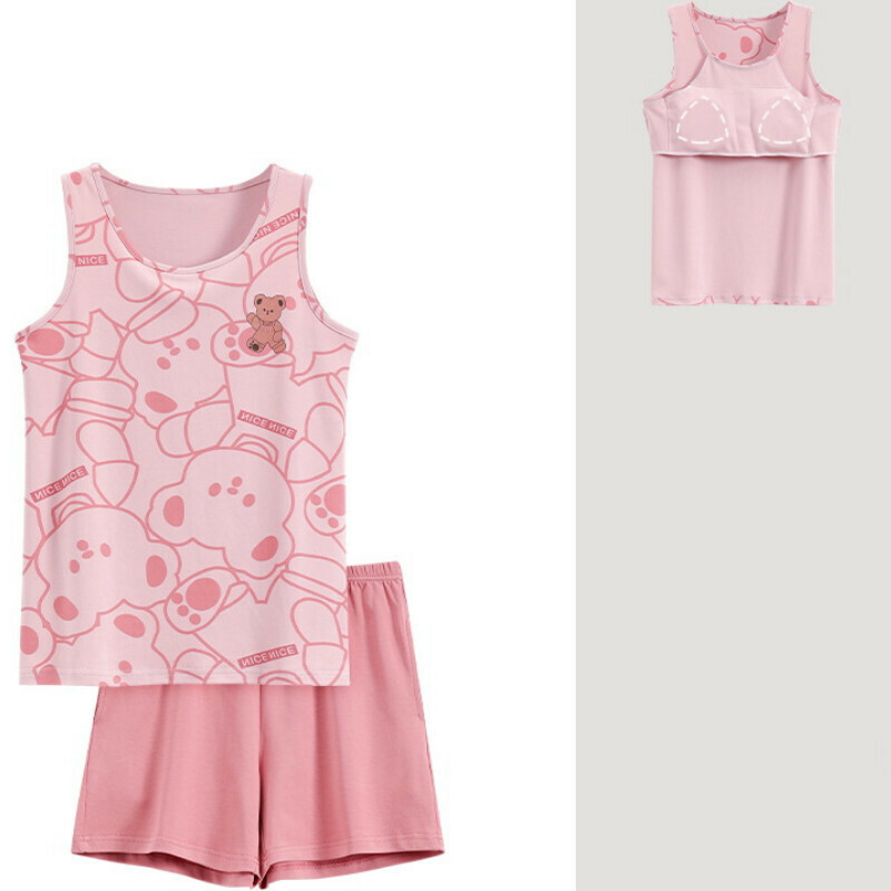 Cotton vest shorts pajama set with chest pad [M-XXL SF-C6411] [Contact customer service to confirm the shipping size after placing an order]