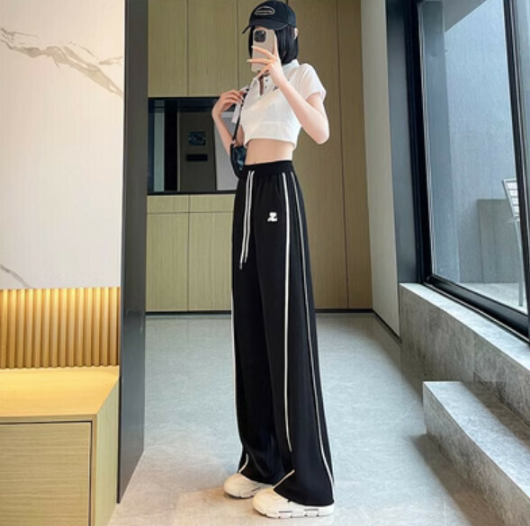 Summer thin ice silk wide-leg pants (black) [size: S-2XL] [Contact customer service to confirm the shipping size after placing an order]