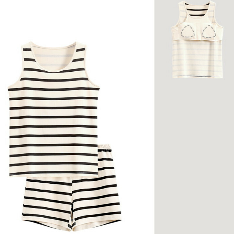 Cotton vest shorts pajama set with chest pad [M-XXL SF-C6412] [Contact customer service to confirm the shipping size after placing an order]