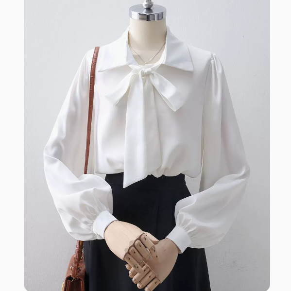 Lace-up Bow Shirt (White Size: S-3XL) (Please contact customer service to confirm the shipping size after placing an order)