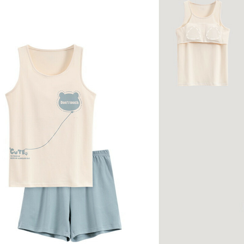 Cotton vest shorts pajama set with chest pad [M-XXL SF-C6413] [Contact customer service to confirm the shipping size after placing an order]