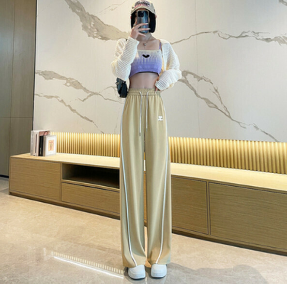 Summer thin ice silk wide-leg pants (milk tea) [size: S-2XL] [Contact customer service to confirm the shipping size after placing an order]