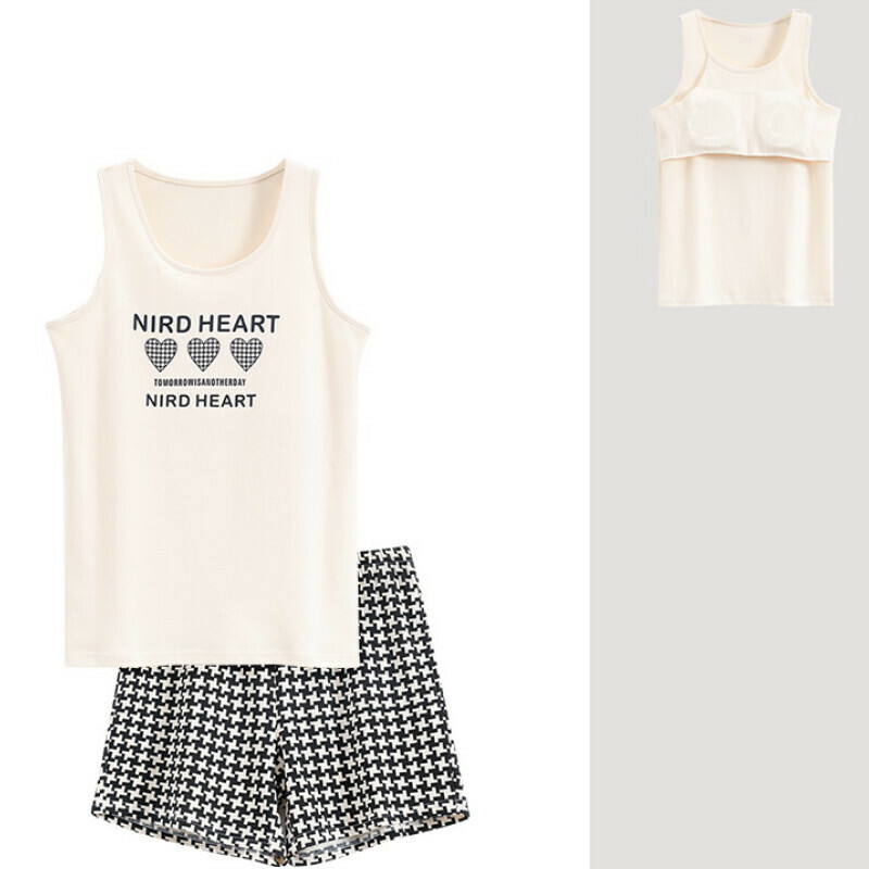 Cotton vest shorts pajama set with chest pad [M-XXL SF-C6414] [Contact customer service to confirm the shipping size after placing an order]