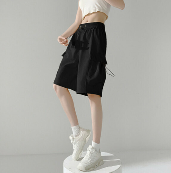 Summer thin high-waisted casual wide-leg cropped pants (black) [Size: S-2XL] [Contact customer service to confirm the shipping size after placing an order]