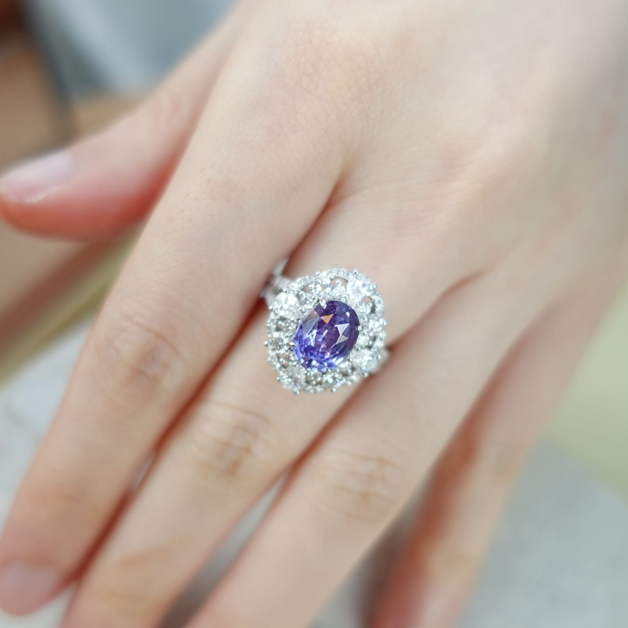 2.19ct天然無燒紫藍寶石18K金鑽石戒指/吊墜- 兩用款 (帶GUILD證書)