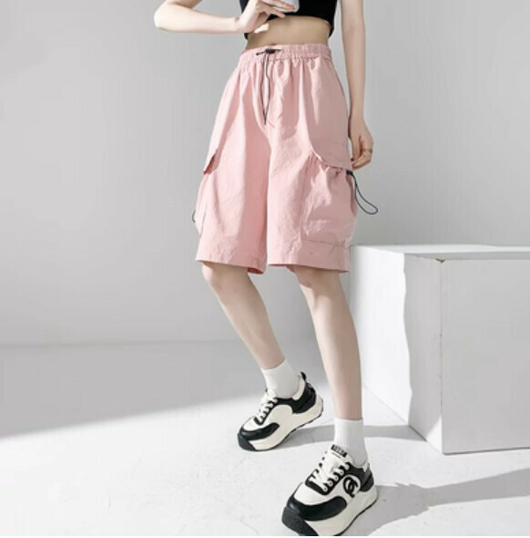 Summer thin high-waisted casual wide-leg cropped pants (pink) [Size: S-2XL] [Contact customer service to confirm the shipping size after placing an order]