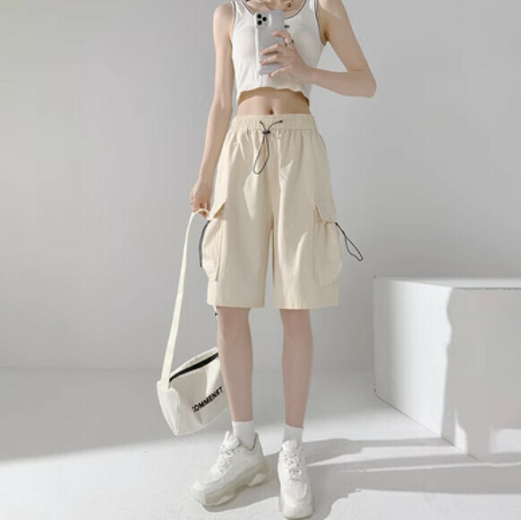 Summer thin high-waisted casual wide-leg cropped pants (apricot) [Size: S-2XL] [Contact customer service to confirm the shipping size after placing an order]