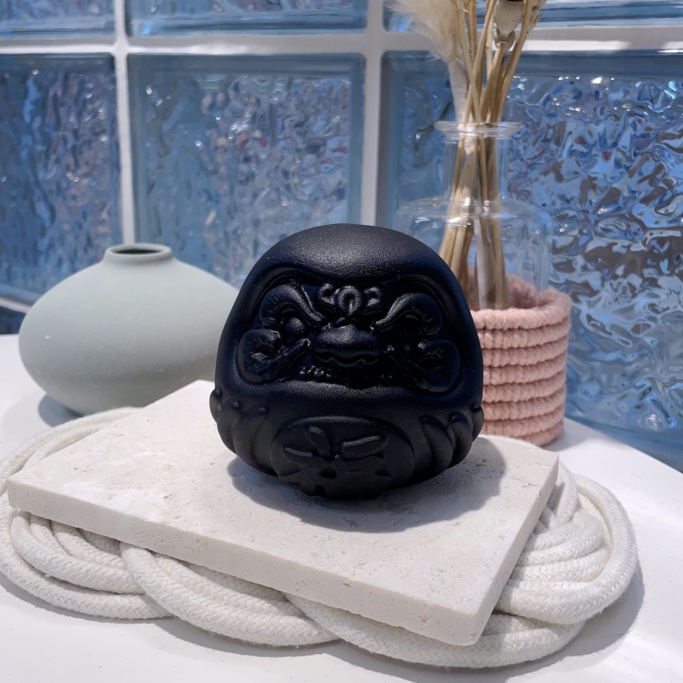 啞面黑曜石達摩擺件