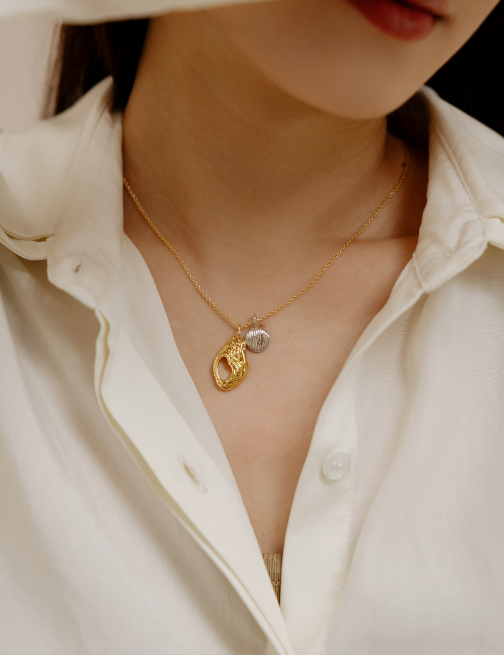 波浪貝殼紋墜鍊（金色）