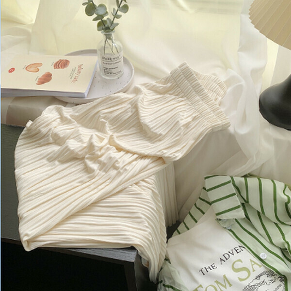 Thin cupro casual loose pleated straight-leg wide-leg pants [white] [M-L size] [contact customer service to confirm size after placing an order] #F078030083