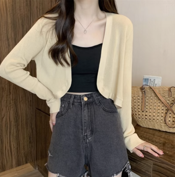 Cover-up shirt ice silk thin knitted sunscreen cardigan (apricot size: S-L (contact customer service to confirm the shipping size after placing an order)) #F134020237