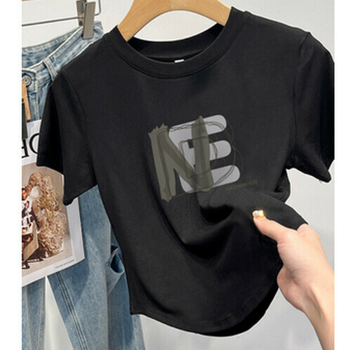 Hot selling right shoulder short-sleeved T-shirt [Black] [S-XL size] (please contact customer service to confirm the delivery size after placing the order)