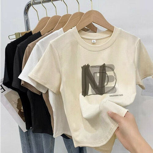 Hot selling right shoulder short-sleeved T-shirt [Apricot] [S-XL size] (please contact customer service to confirm the delivery size after placing the order)