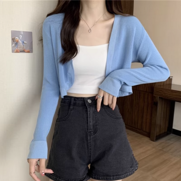 Cover-up shirt Ice Silk Thin Knitted Sunscreen Cardigan (Blue Size: S-L (Contact Customer Service to confirm the shipping size after placing an order)) #F134020238