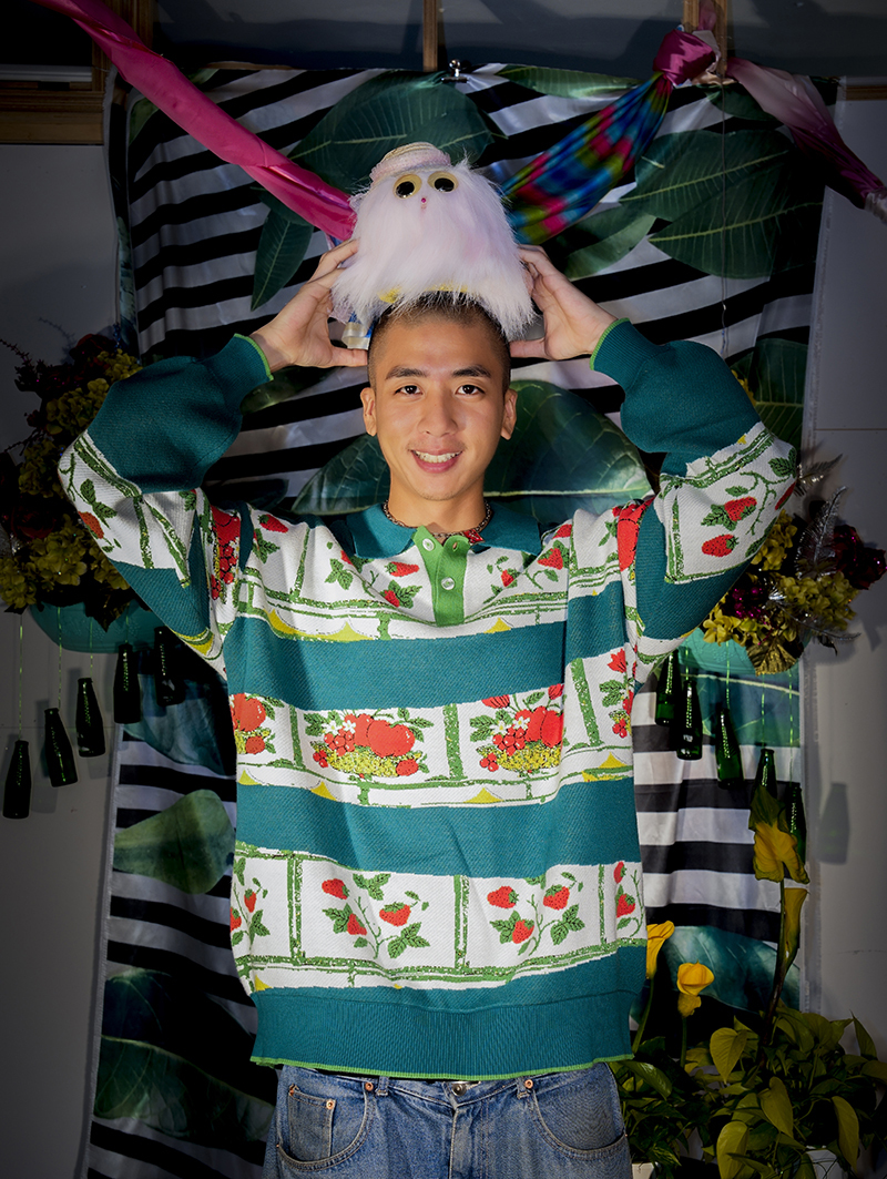 Shuangxi Fruit Staircase Polo Long Sleeve Top- Green