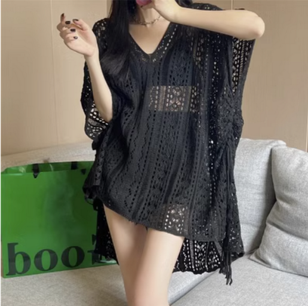 Cut-out lace-up top, knitted cut-out cover-up (black) (size: one-size-fits-all) #F134020244