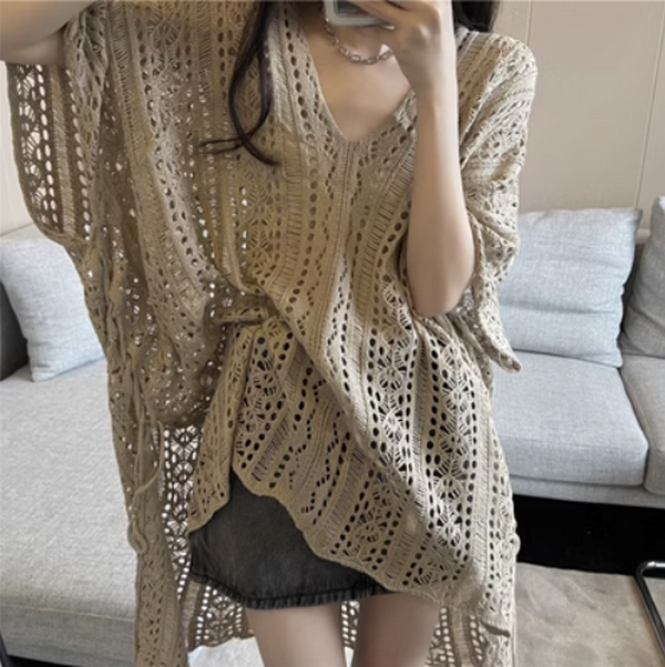 Cut-out strappy top, knitted cut-out cover-up (card) (size: one-size-fits-all) #F134020245