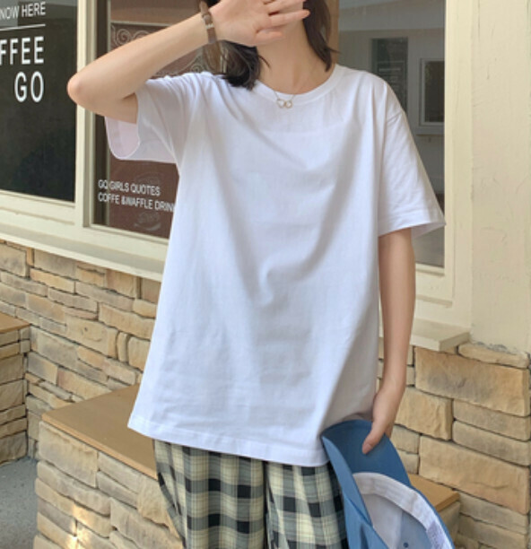 Short-sleeved solid color T-shirt (white S-4XL, contact customer service to confirm the shipping size after placing an order) #F337001059