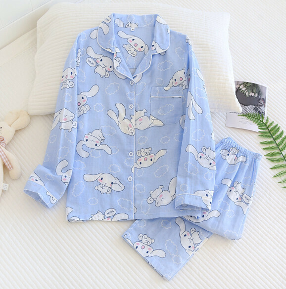 Long-sleeved cotton gauze pajamas (ZHY blue big eared dog) [M-XL size] [Contact customer service to confirm the shipping size after placing an order]