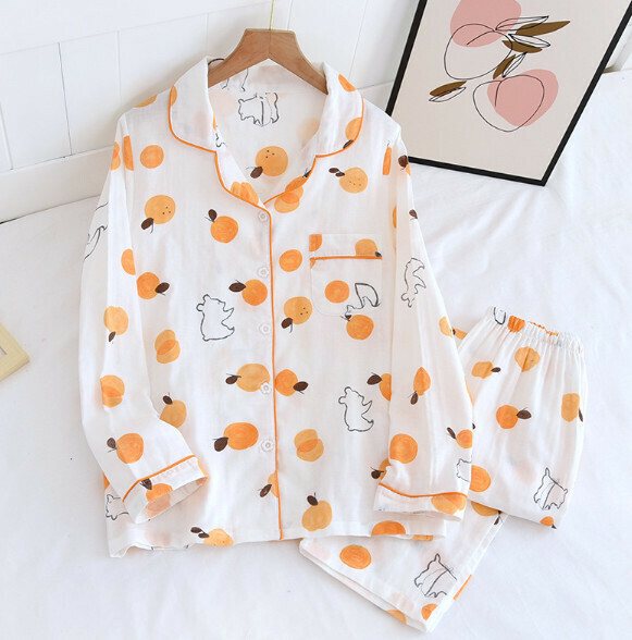 Long-sleeved cotton gauze pajamas (ZHY orange bear) [M-XL size] [Contact customer service to confirm the shipping size after placing an order]