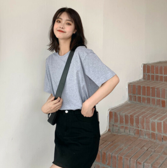Short-sleeved solid color T-shirt (hemp gray S-4XL, contact customer service to confirm the shipping size after placing an order) #F337001060