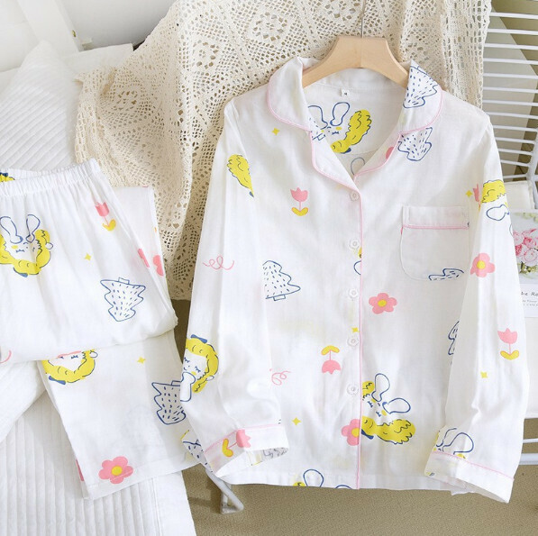 Long-sleeved cotton gauze pajamas (LJ little girl) [M-XL size] [Contact customer service to confirm the shipping size after placing an order]