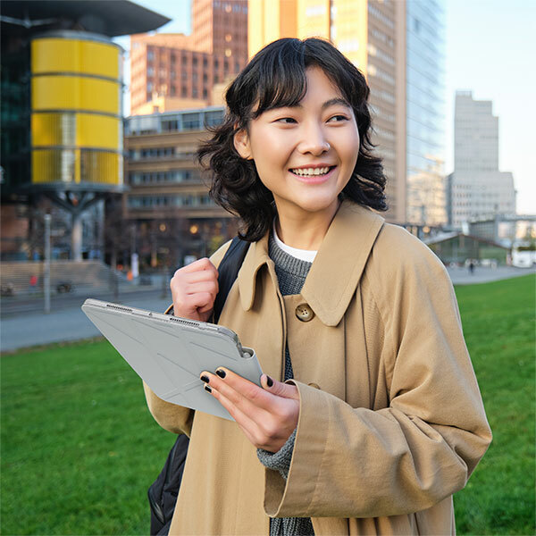 JTLEGEND Ness Pro 多角度含磁扣 iPad Pro 11 吋 (第 5 代，2024，M4) 折疊防撥水布紋保護殼, 奶茶色