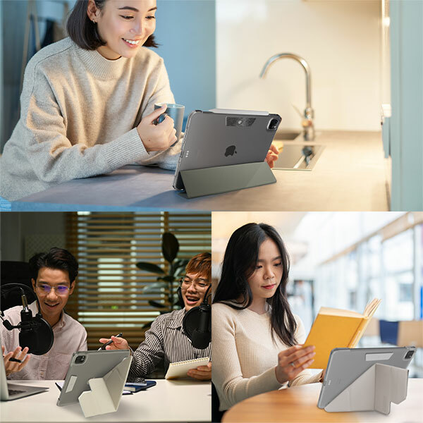 JTLEGEND Ness Pro 多角度含磁扣 iPad Pro 11 吋 (第 5 代，2024，M4) 折疊防撥水布紋保護殼, 奶茶色
