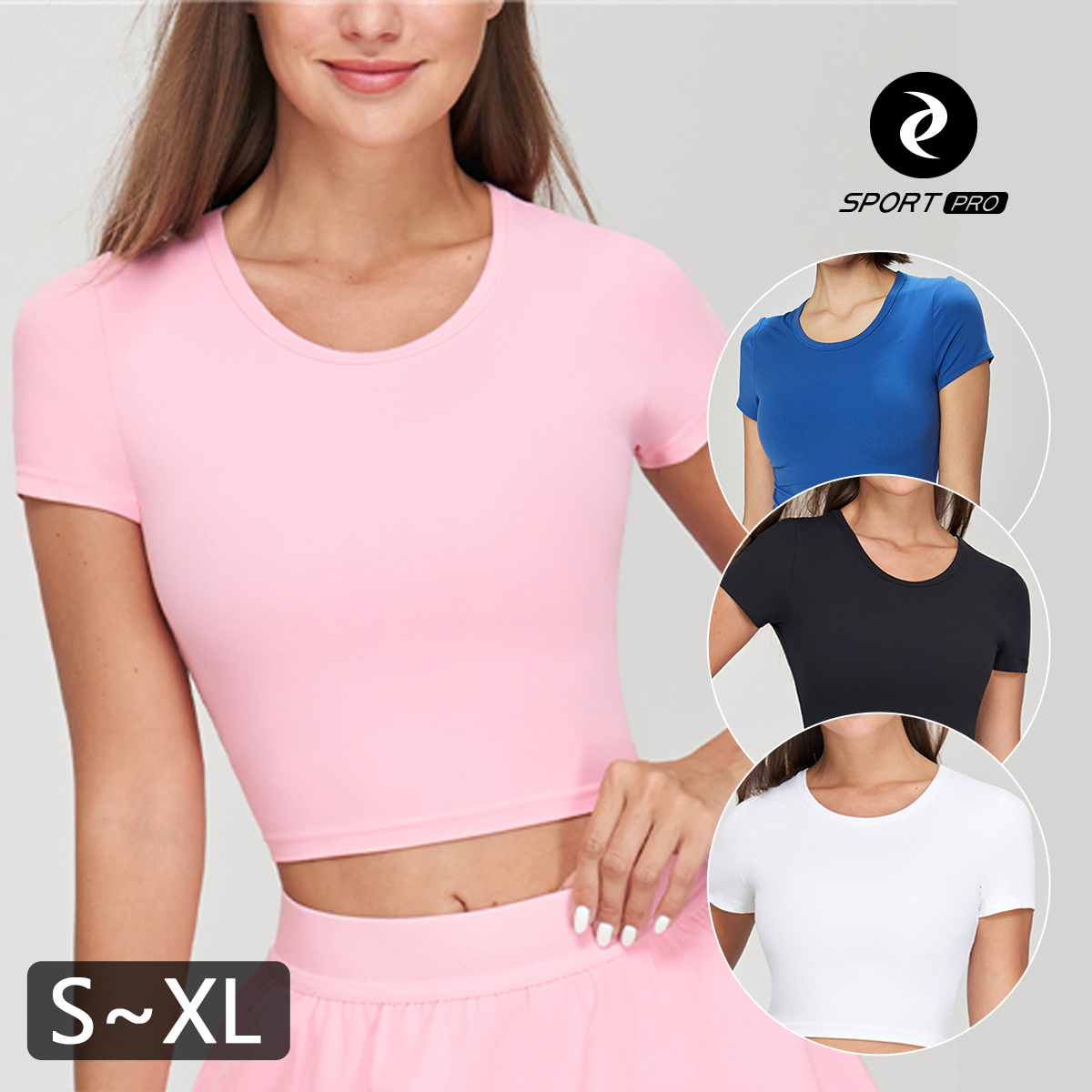 萊卡圓領短版修身瑜珈/運動/機能短袖*