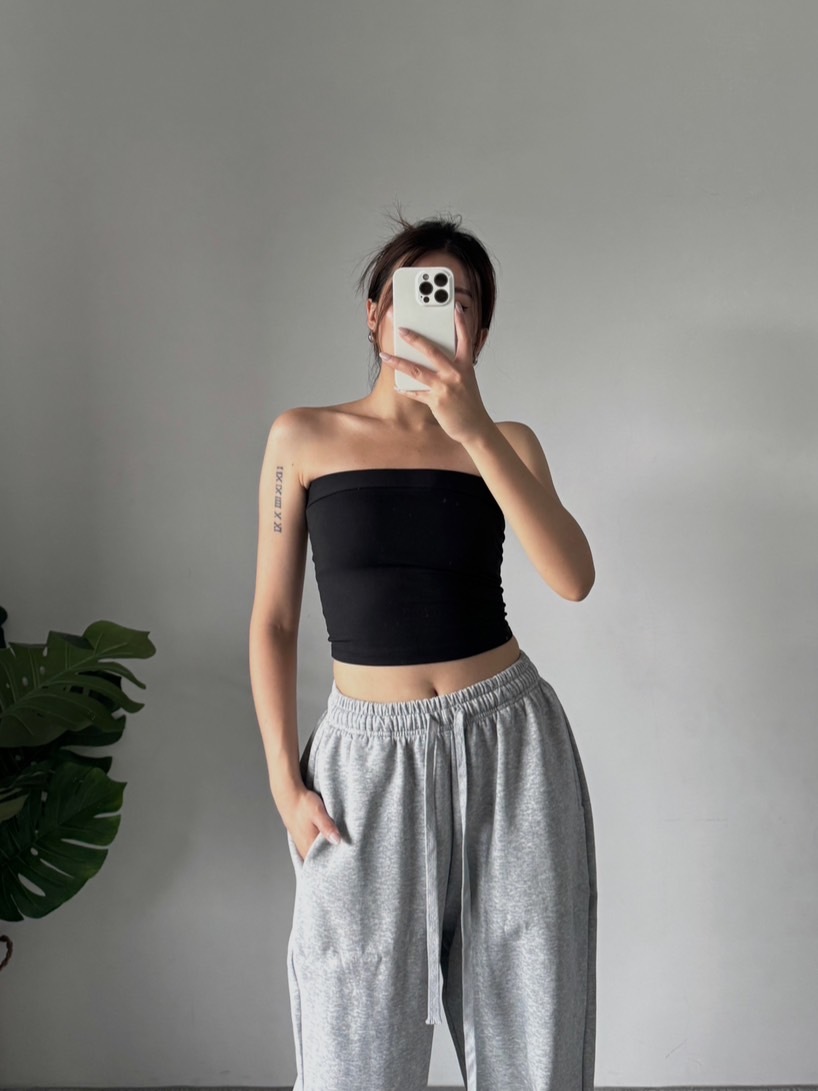 不滑落！ 歐美純色平口Bra Top(3色)