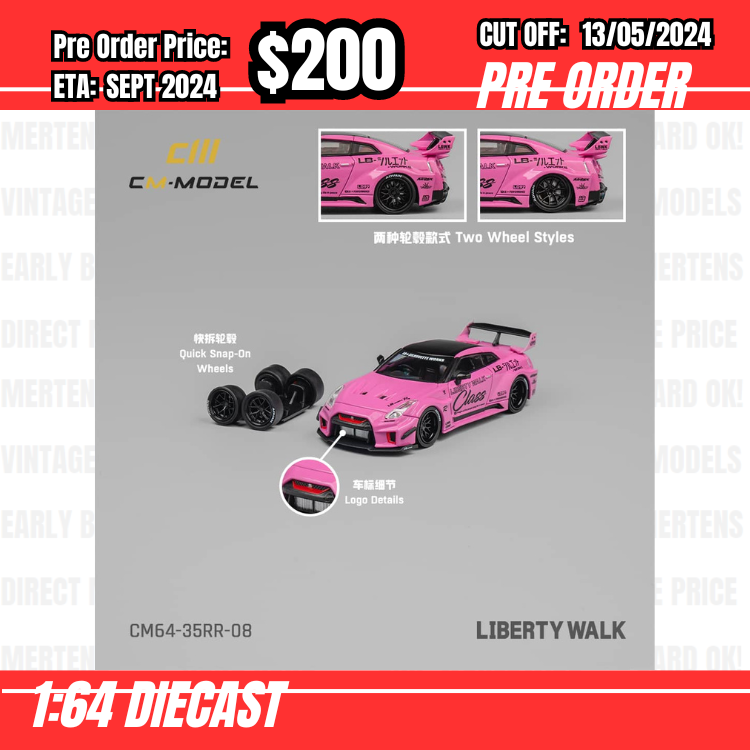 PO-$200 * CM Model * 1:64 Nissan GTR R35 Super Silhouette 35GT-RR Pink Strips [OD07/05]