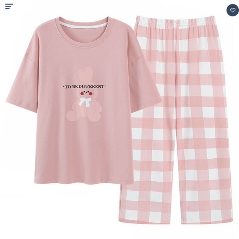 Cotton crew neck short sleeve cropped pants pajama set [M-XXL size LF-62010] [Contact customer service to confirm shipping size after placing an order] #F284003094
