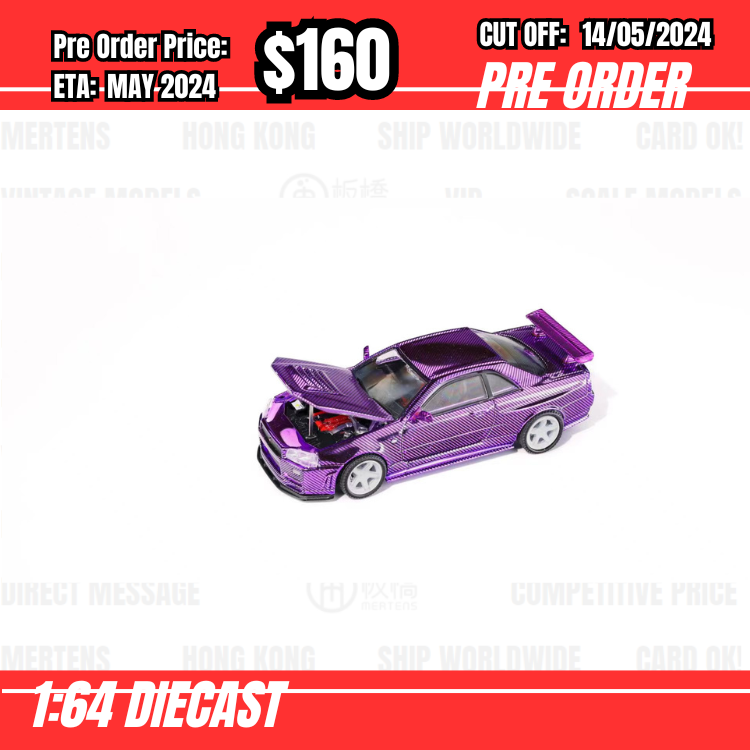 PO-$160 * Demon King Auto * 1:64 Nissan Skyline GTR R34 Z-Tune Carbon Purple [OD07/05]