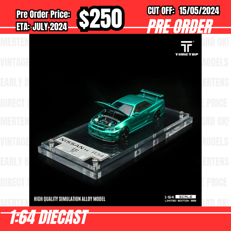 PO-$250 * Time Top * 1:64 Nissan Skyline GTR R34 Z-Tune Metallic Green [OD07/05]