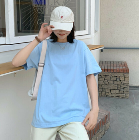 Short-sleeved solid color T-shirt (light blue S-4XL, contact customer service to confirm the shipping size after placing an order) #F337001065