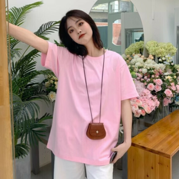 Short-sleeved solid color T-shirt (light pink S-4XL contact customer service to confirm the shipping size after placing an order) #F337001066