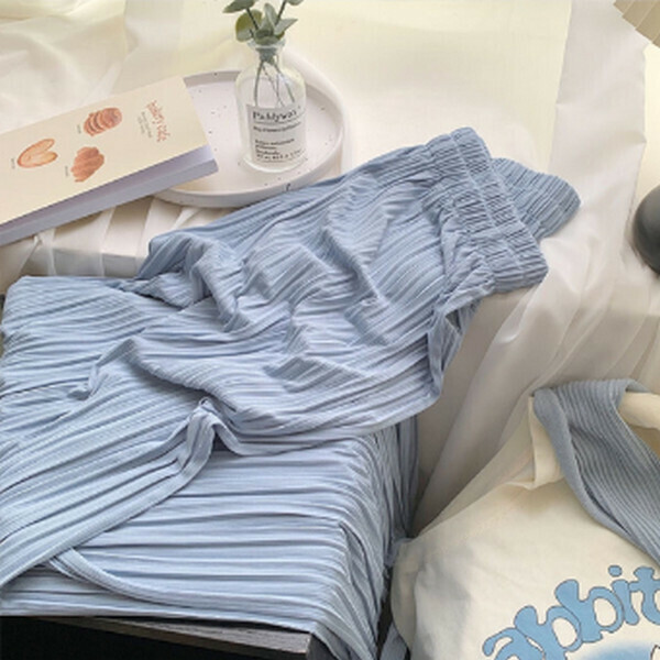 Thin cupra casual loose pleated straight-leg wide-leg pants [oxygen blue] [M-L size] [contact customer service to confirm size after placing an order] #F078030089
