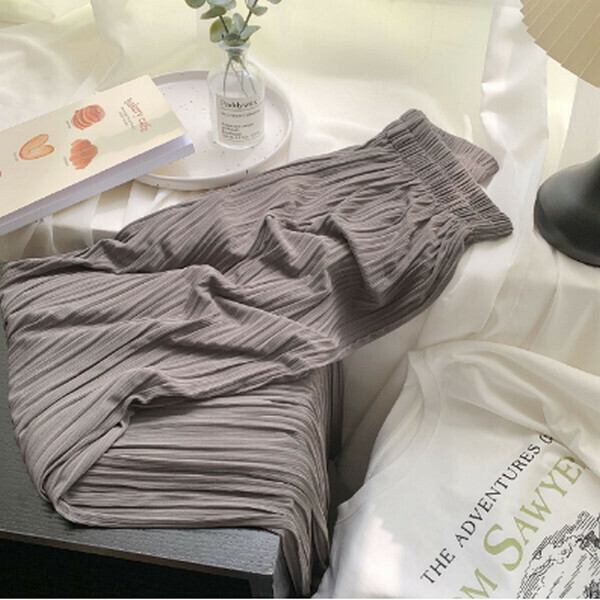 Thin cupro casual loose pleated straight-leg wide-leg pants [Pirate Gray] [M-L size] [Contact customer service to confirm size after placing an order] #F078030086