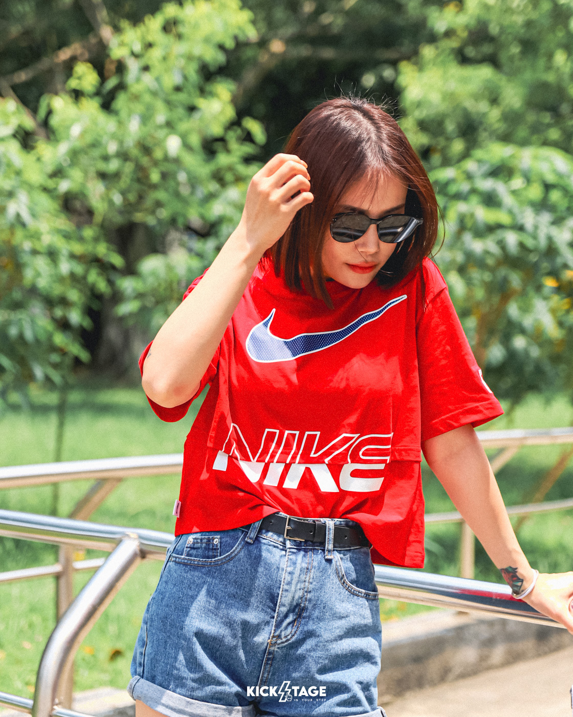 [特價售出無退換] 女款 NIKE SPORTSWEAR 紅 米白 假兩件 拼接 休閒 短版 短袖 短T【HF6291】NIKEDANCEPACK